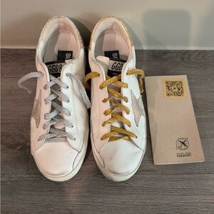 Golden Goose White Sneakers with Gold and Silver Laces